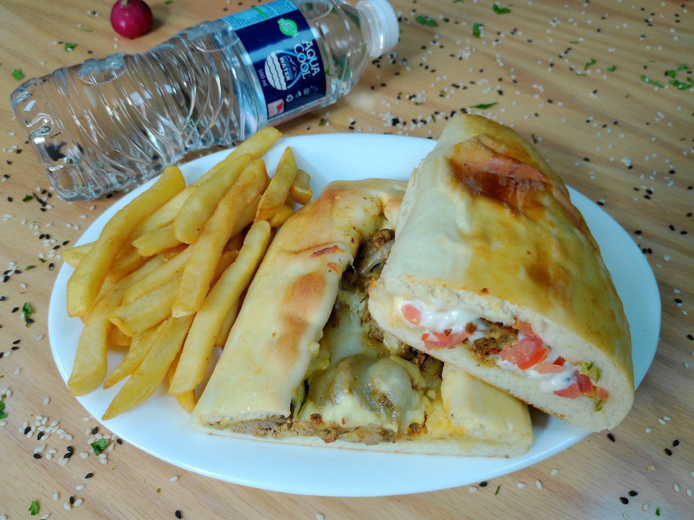 CHICKEN CHEESE KABAB PASTRY & LIVER CHEESE+FRIES+WATER (MAX 20MINS)