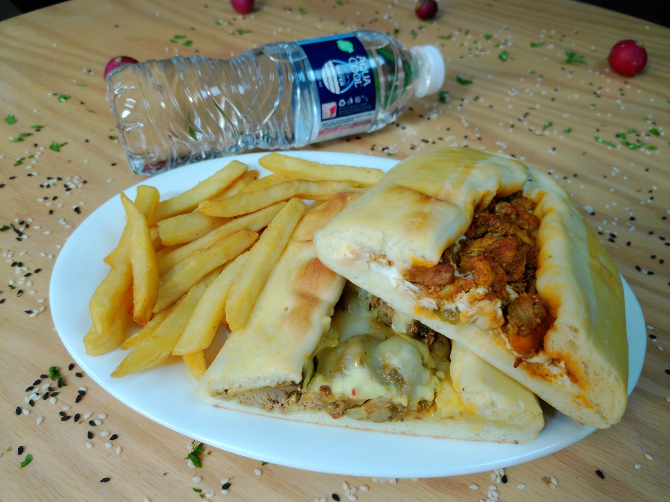CHICKEN LABNA & LIVER CHEESE PASTRY+FRIES+WATER (MAX 20 MINS)