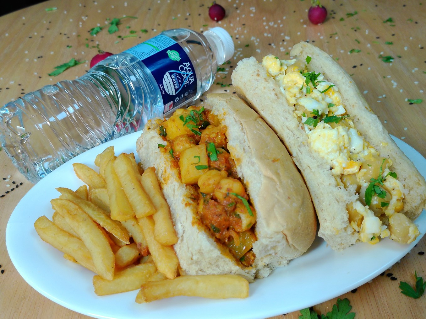 EGG CHICKPEAS & CHANA POTATO+FRIES+WATER