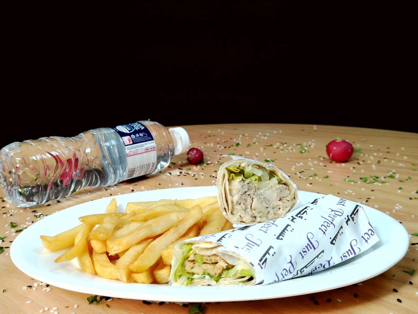 SHAWARMA AND CHICKEN KEBAB+FRIES+WATER