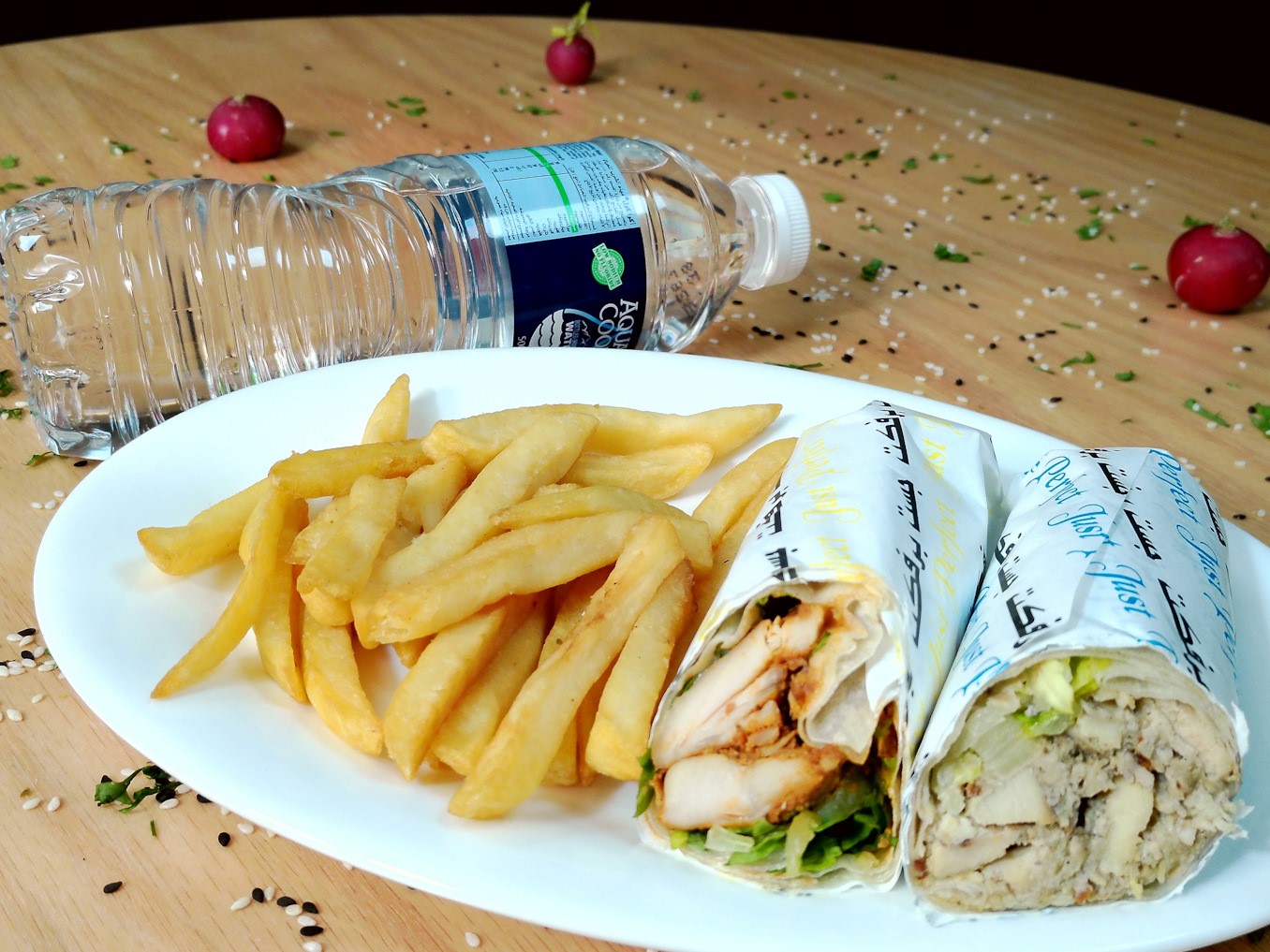 SHAWARMA AND SHEESH TAWOOQ+FRIES+WATER