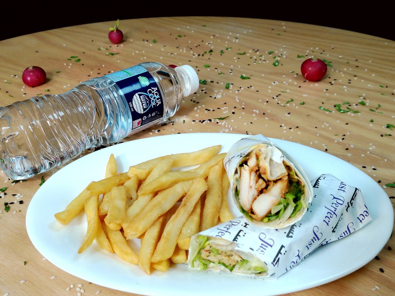 SHEESH TAWOOQ AND CHICKEN KEBAB+FRIES+WATER