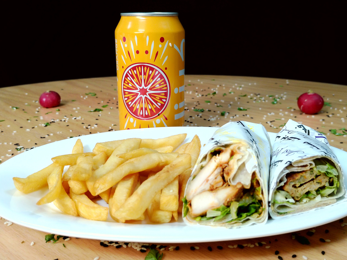 SHEESH TAWOOQ AND CHICKEN KEBAB+FRIES+KINZA
