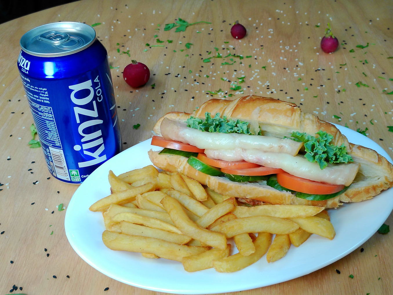 TURKEY CHEESE CROISSANT+FRIES+KINZA