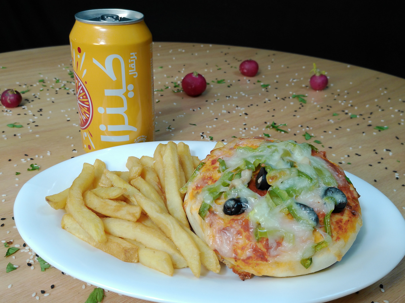 VEGETABLE PIZZA+FRIES+KINZA (MAX 20 MINS)
